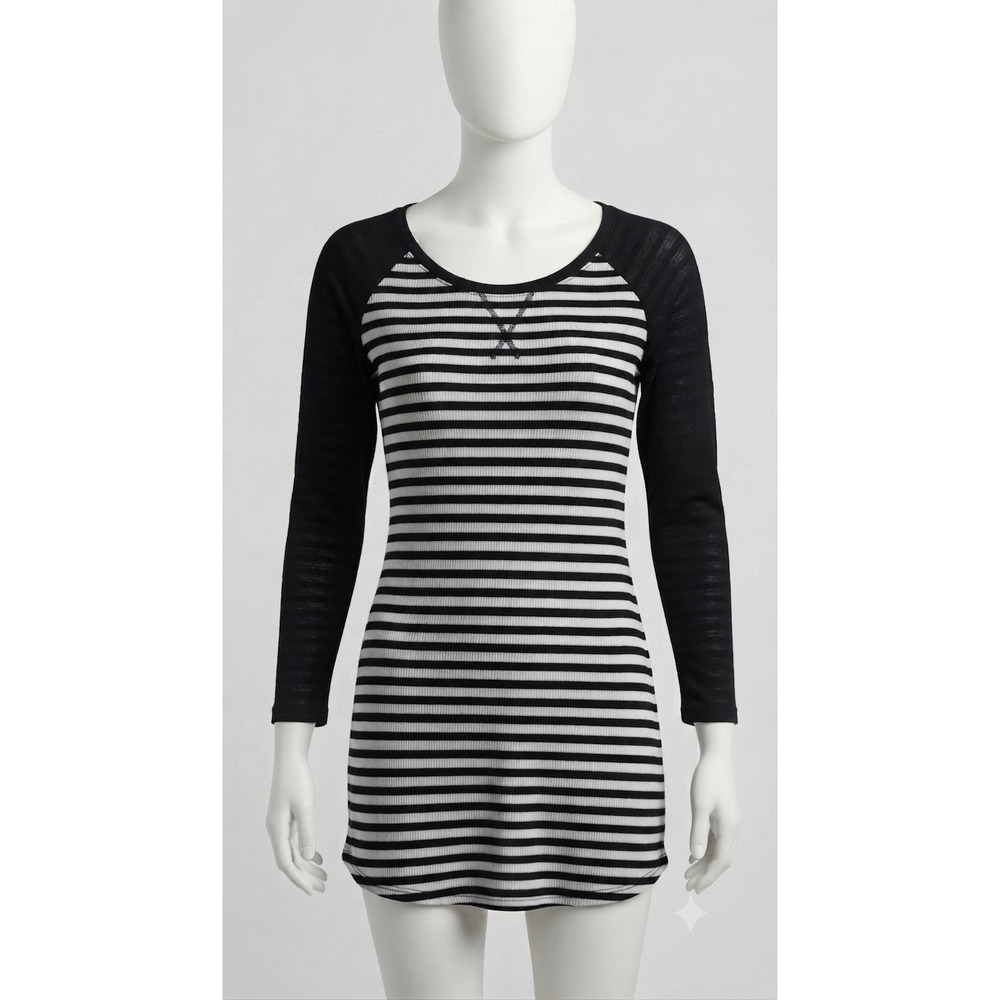 Merona Womens‎ Edgy 90s Grunge Striped Sleeve Dress Ebony Black White Large
